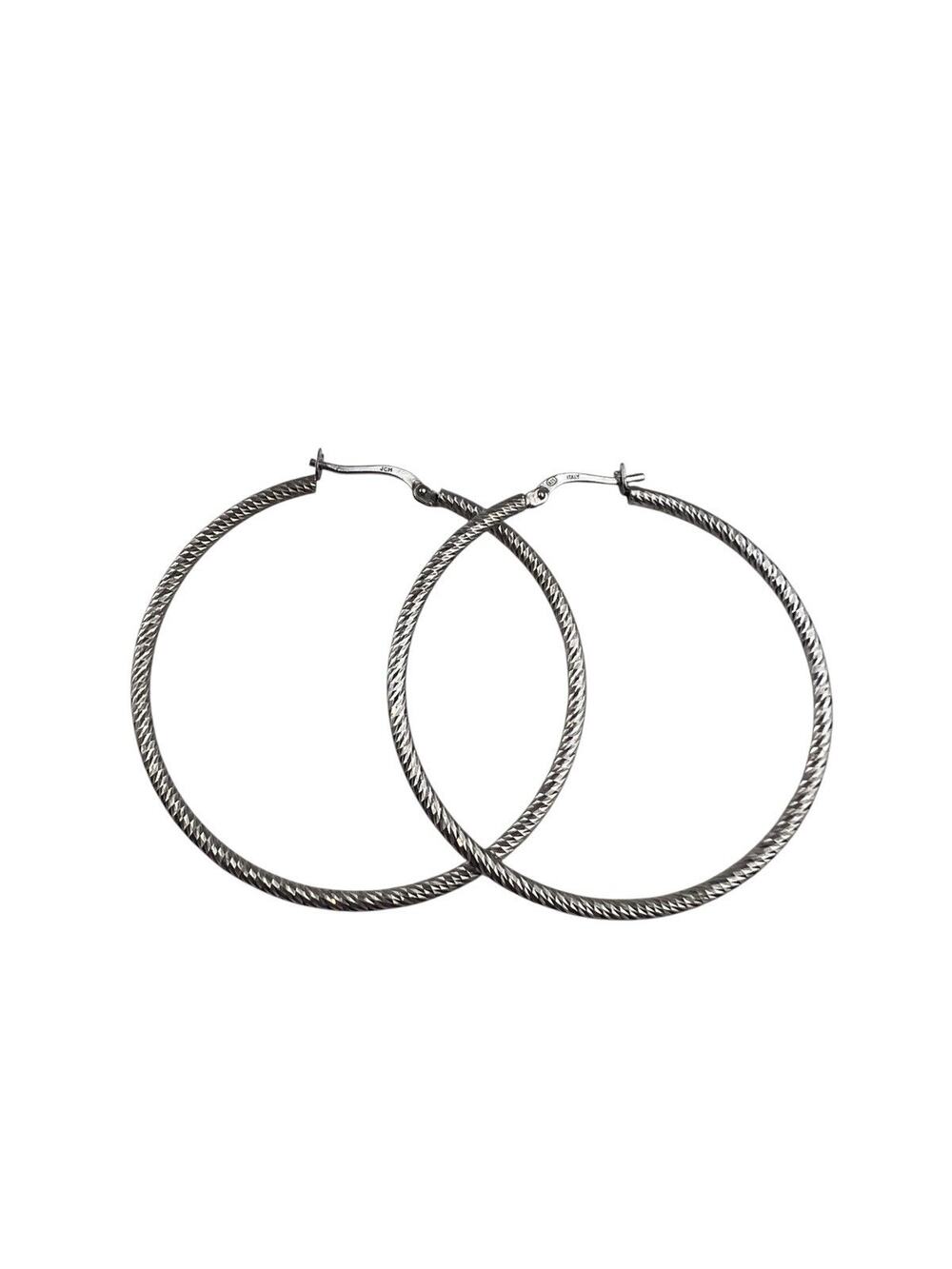 JCM 1-3/4" Italy Textured Hoop Sterling Silver Pierced Earrings